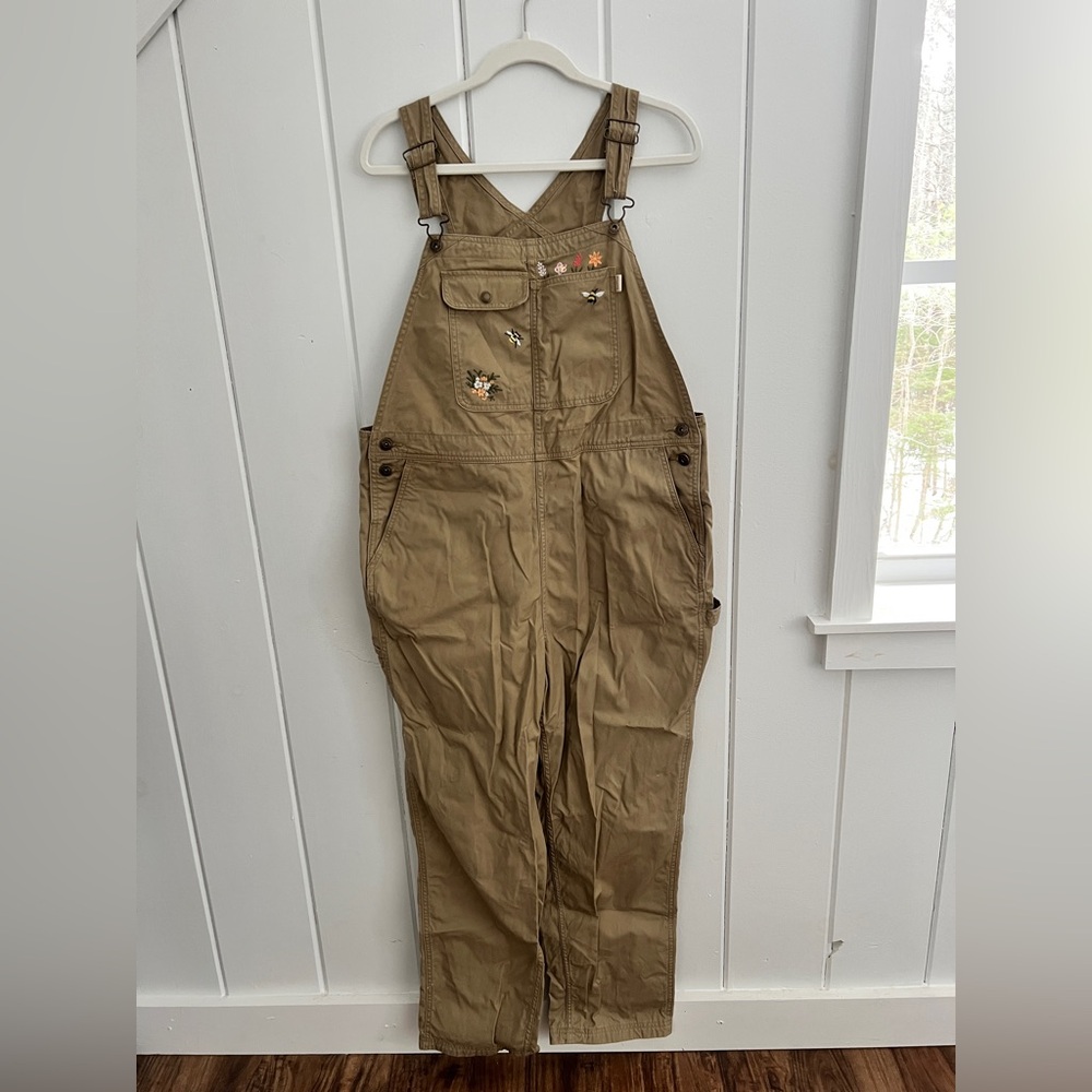 Duluth Trading Co Women's Brown Overalls with Floral Details